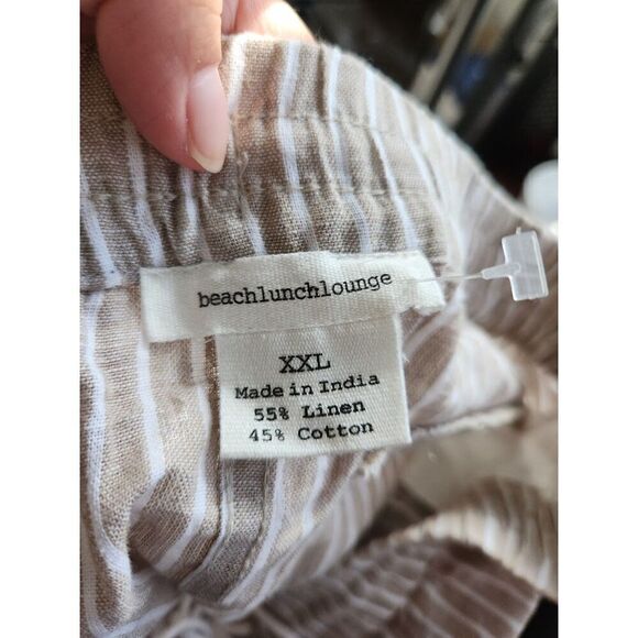 Beach Lunch Lounge Cream & White Stripped Linen Pull On Ankle Pants size XXL - Picture 8 of 9
